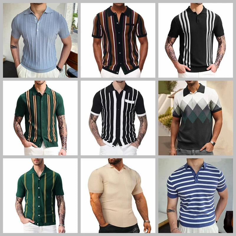 New European And American Style Jacquard Knit T-shirt Fashion Lapel Short-sleeved Business POLO Shirt In Multiple Colors