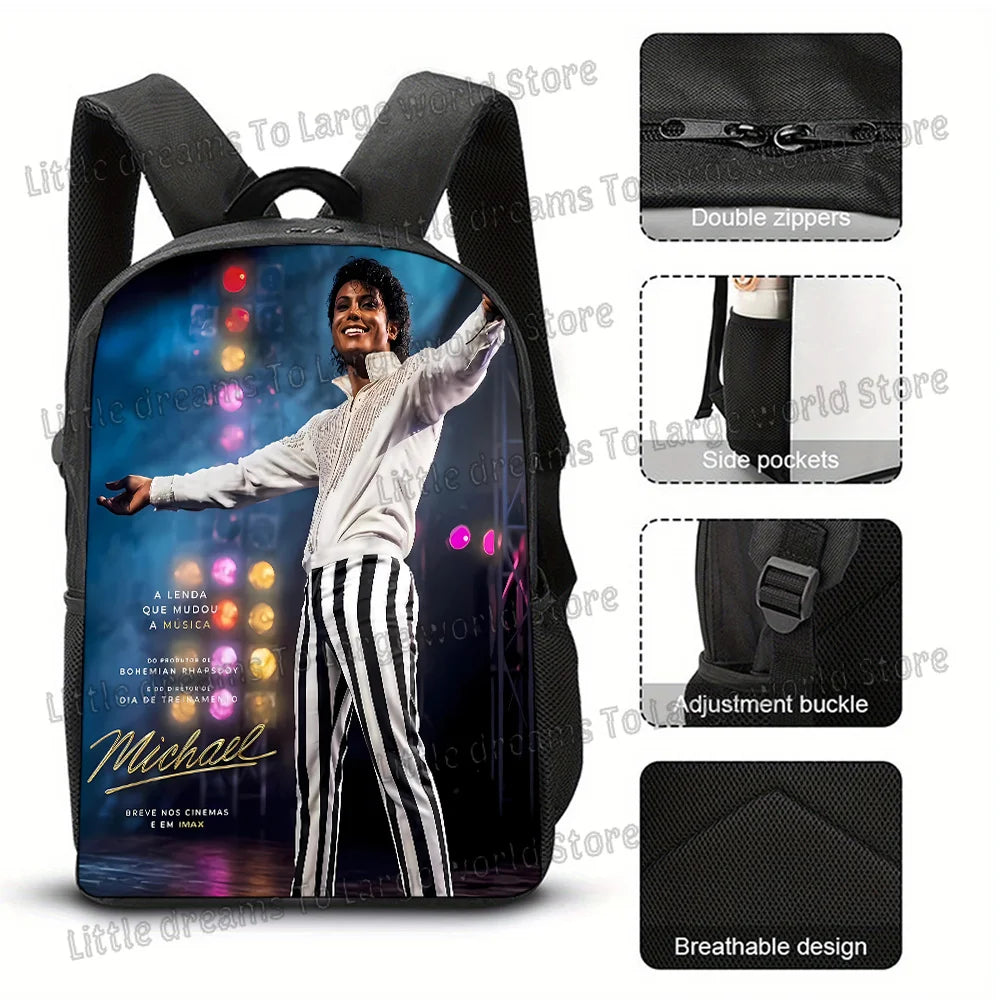 Michael Jackson Backpacks Student 3D Printing 16inch School Bags Boys Girls Outdoor Sports Rucksack Large Travel Knapsack Gift