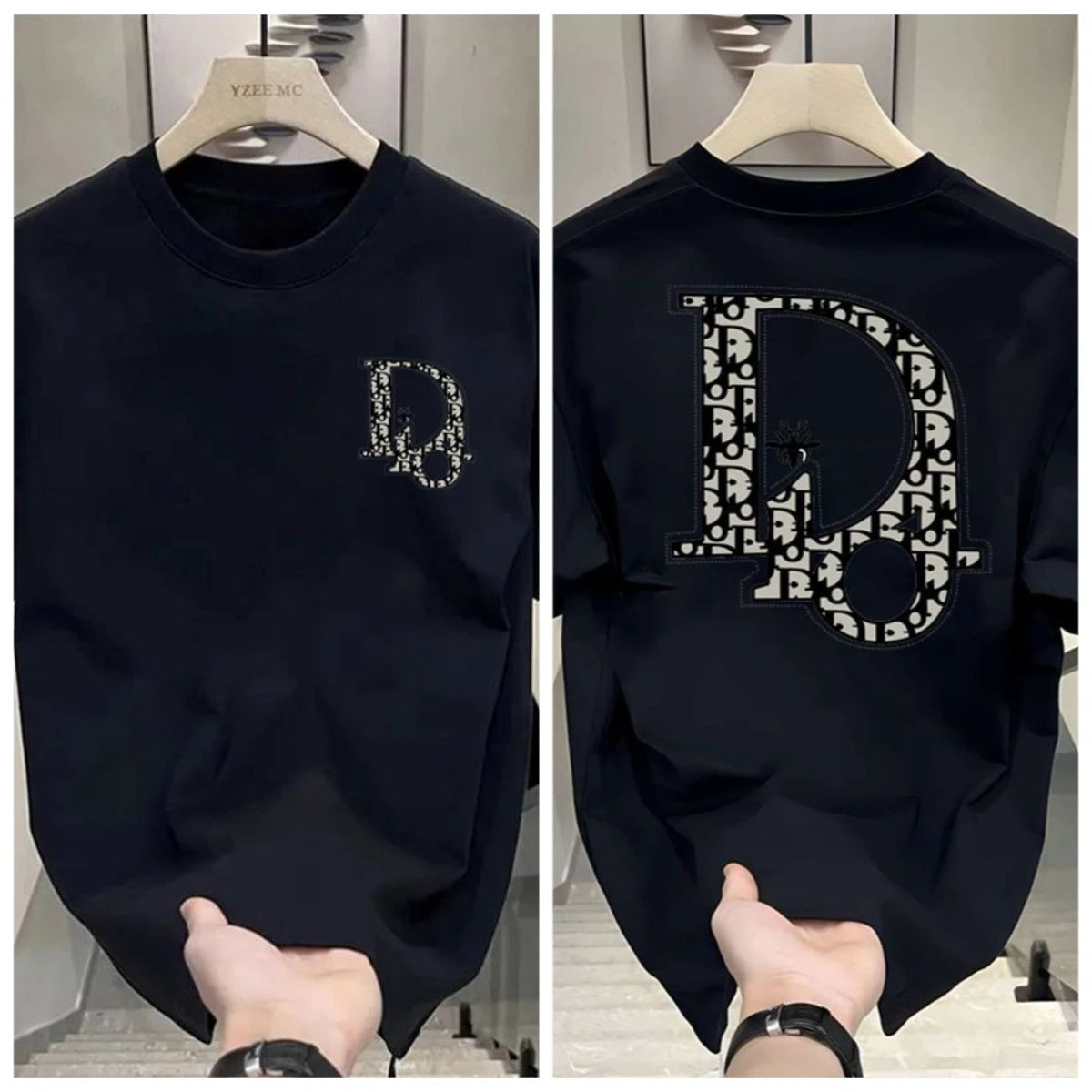 Men's Letter Print T-Shirt Heavyweight Cotton Oversized Tee Front & Back Graphic Design Premium Streetwear Casual Top for Summer