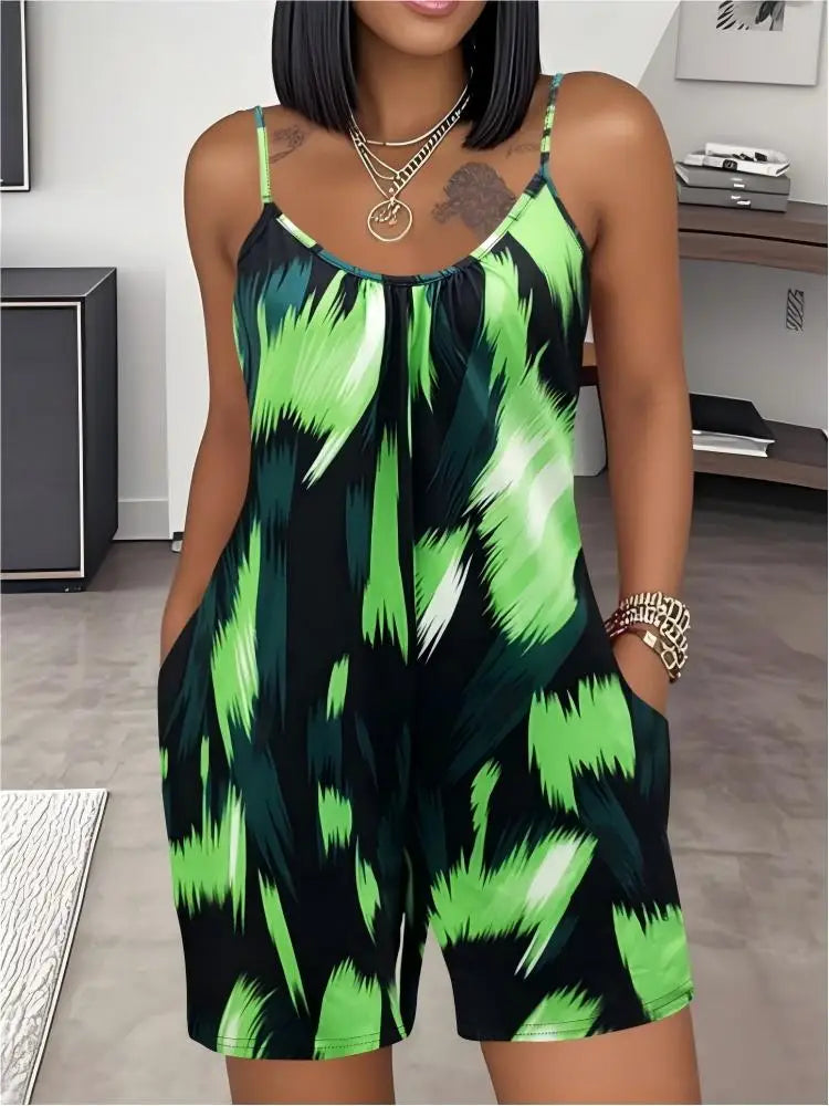 Women's Summer Fashion Camisole Jumpsuit Loose Slimming Casual Shorts Home Outdoor Clothing
