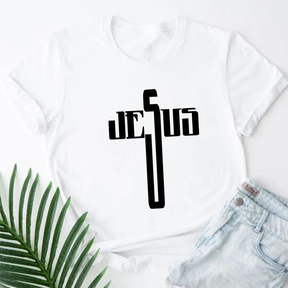 2026 Jesus Is King Letter Print Women T-shirt Christian Faith Hope Love Harajuku T Shirts Religion O-neck Tops Tees Streetwears