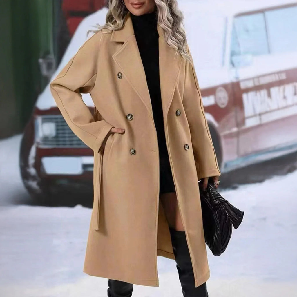Women Casual Coat Women Windbreaker Coat Elegant Women's Wool Trench Coat with Belt Double Breasted Overcoat for Fall Winter
