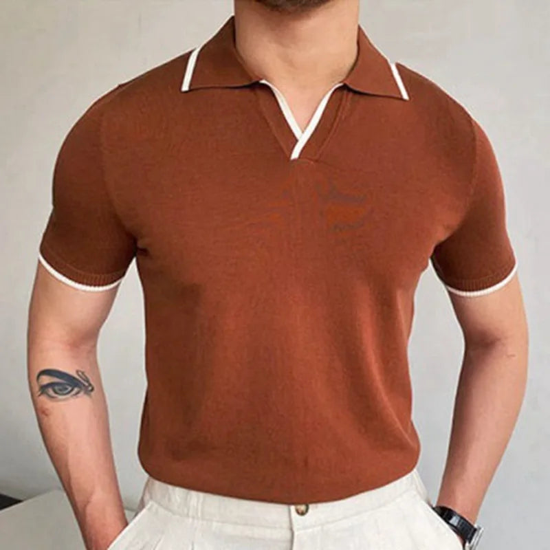 New European And American Style Jacquard Knit T-shirt Fashion Lapel Short-sleeved Business POLO Shirt In Multiple Colors