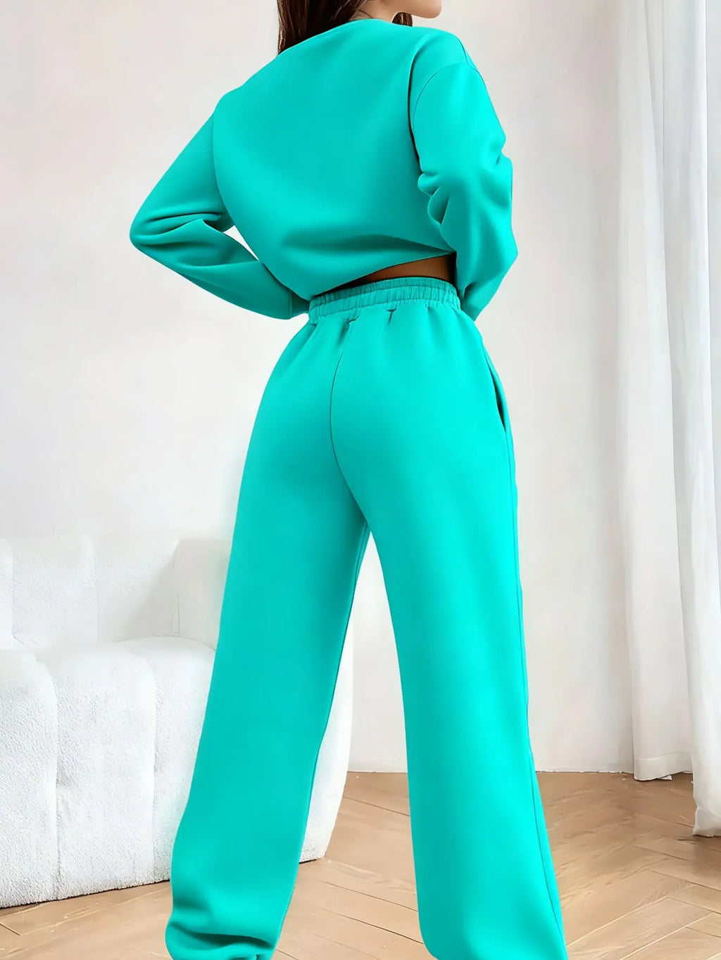 2Pc Creative Printed Y2K Style Autumn and Winter Hot-Selling Women's Fashion Casual Sports Fleece-Lined Crewneck Sweatshirt and Sweatpants Set