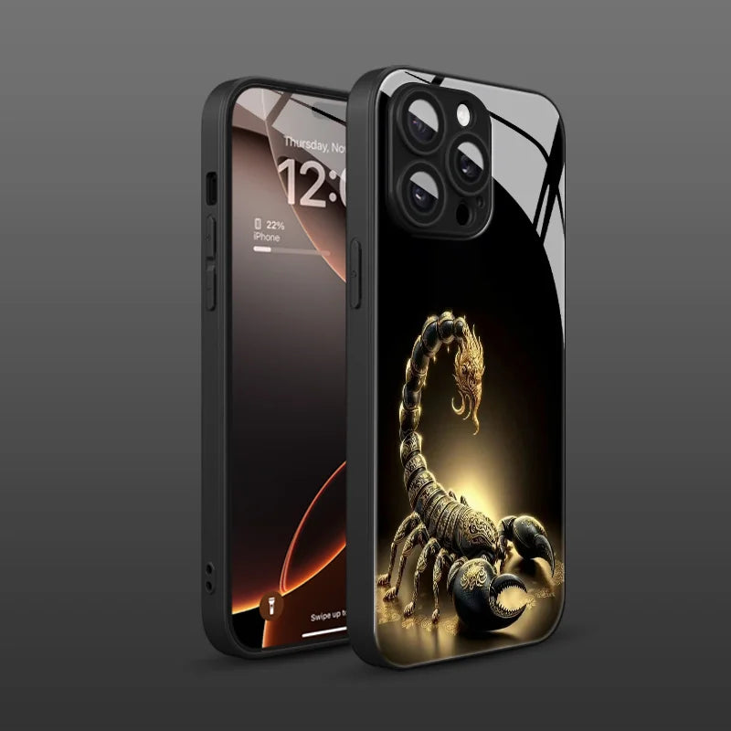 Light luxury gold scorpion pattern Phone Case For iPhone 17 16 16e 15 14 13 12 Mini 11 Air Pro XS Max XR X Plus Glass Silicone