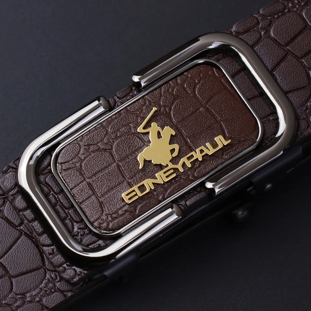 Men's Sleek Automatic Buckle Belt - Genuine FauxwithTextured Square Pattern, Black, Simple & Stylish DesignforCasual Attire