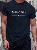 Men's Summer Fashion MILANO Letter Printed Loose Large Casual Fashion Comfortable Round Neck Short Sleeve T-shirt Top