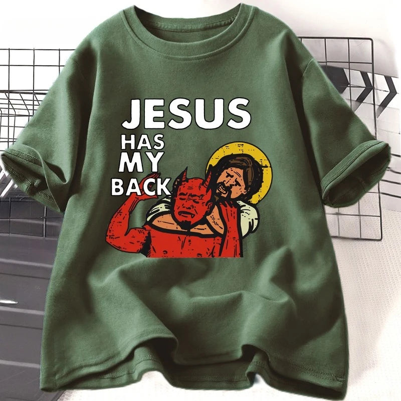 Jesus Has My Back Tshirt Funny Christian Jesus Brazilian Jiu-jitsu T-Shirt Religious Faith Tshirts Cotton Short Sleeve Clothes