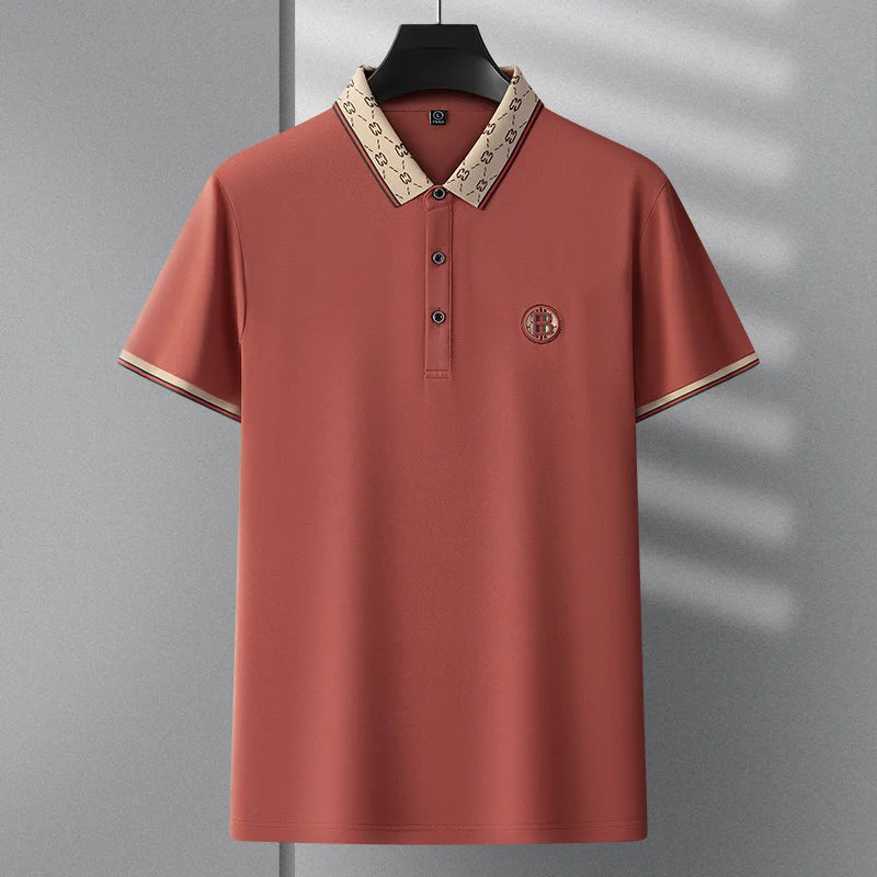 Men's personality jacquard lapel polo T-shirt high-end brand cotton comfort business short sleeve fashion trend premium badge