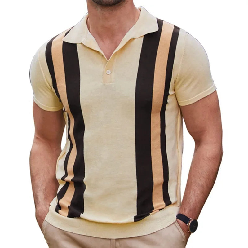 New European And American Style Jacquard Knit T-shirt Fashion Lapel Short-sleeved Business POLO Shirt In Multiple Colors