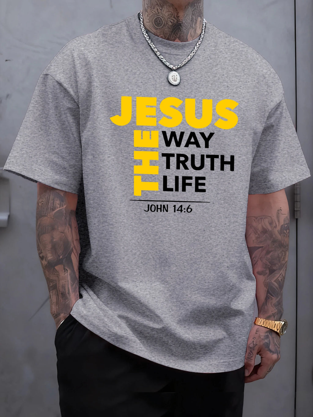 Jesus The Way Truth Life Prints T-Shirt Mens Cotton Hip Hop T Shirts All-Match Fashion Clothing Oversized Summer Sportswear