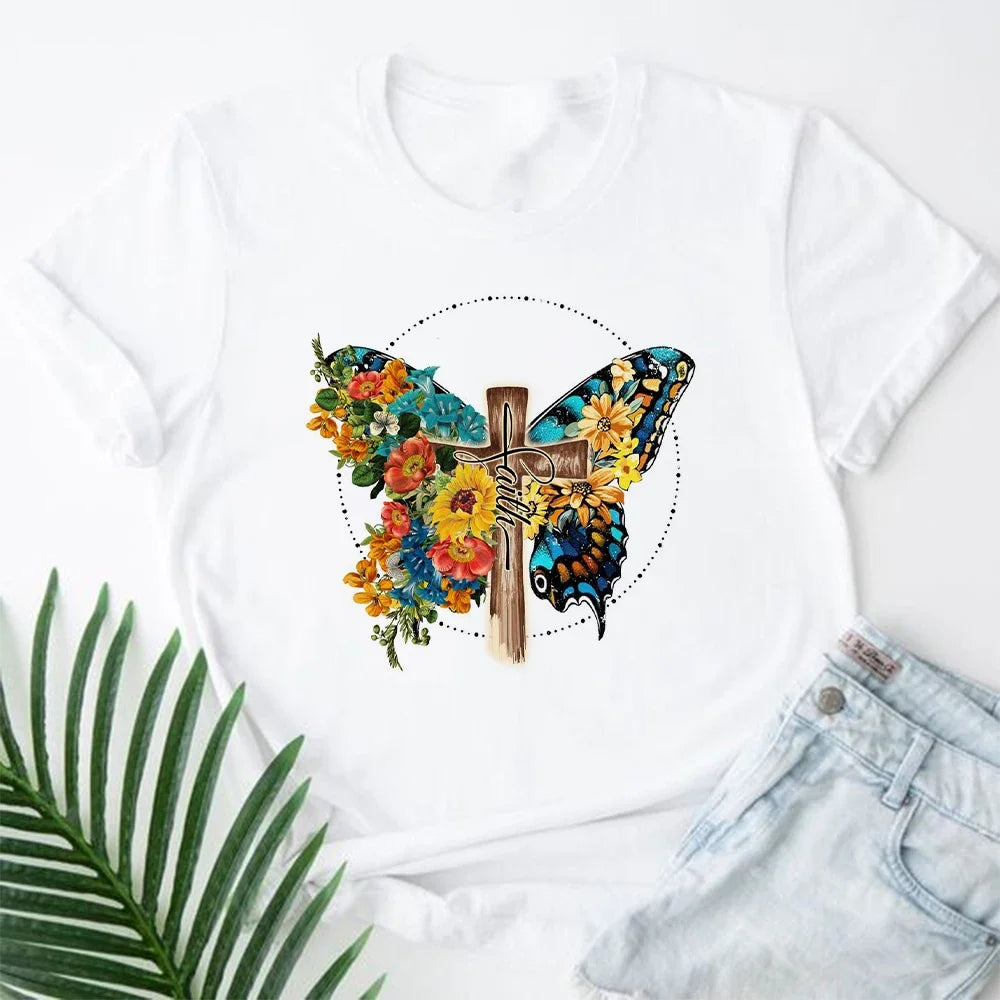 2026 Jesus Is King Letter Print Women T-shirt Christian Faith Hope Love Harajuku T Shirts Religion O-neck Tops Tees Streetwears