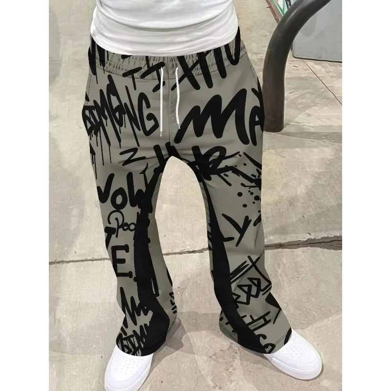 Y2k Flared Pants Men's Women's Loose 3D Print Trousers Casual Sweatpants Mid Waist Sporty Streetwear Hip Hop Vintage Pants