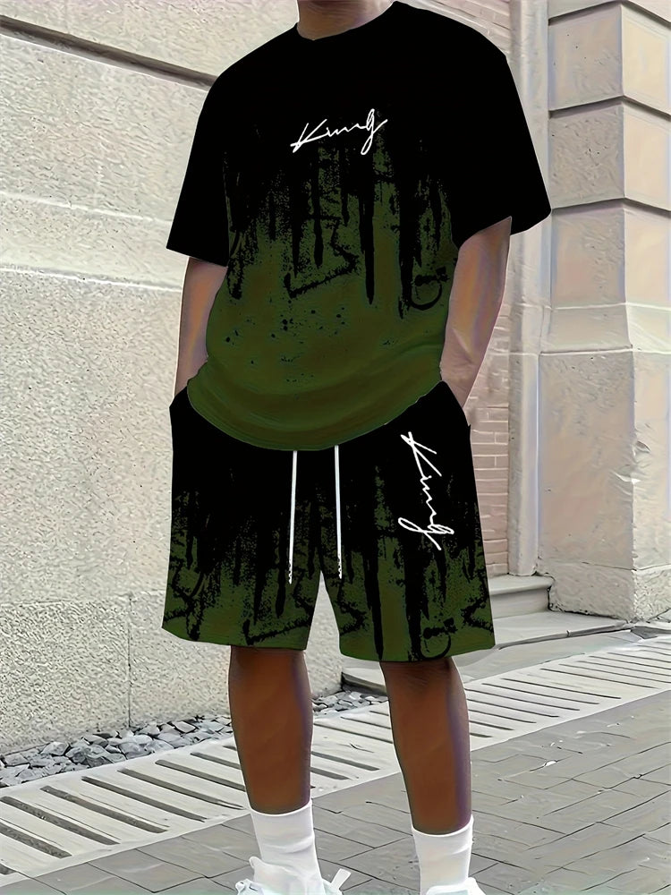 Spring New Men's Casual Tops And Shorts, Simple Basketball-printed Men's Round-neck T-shirts And Casual Shorts, Fashionable And