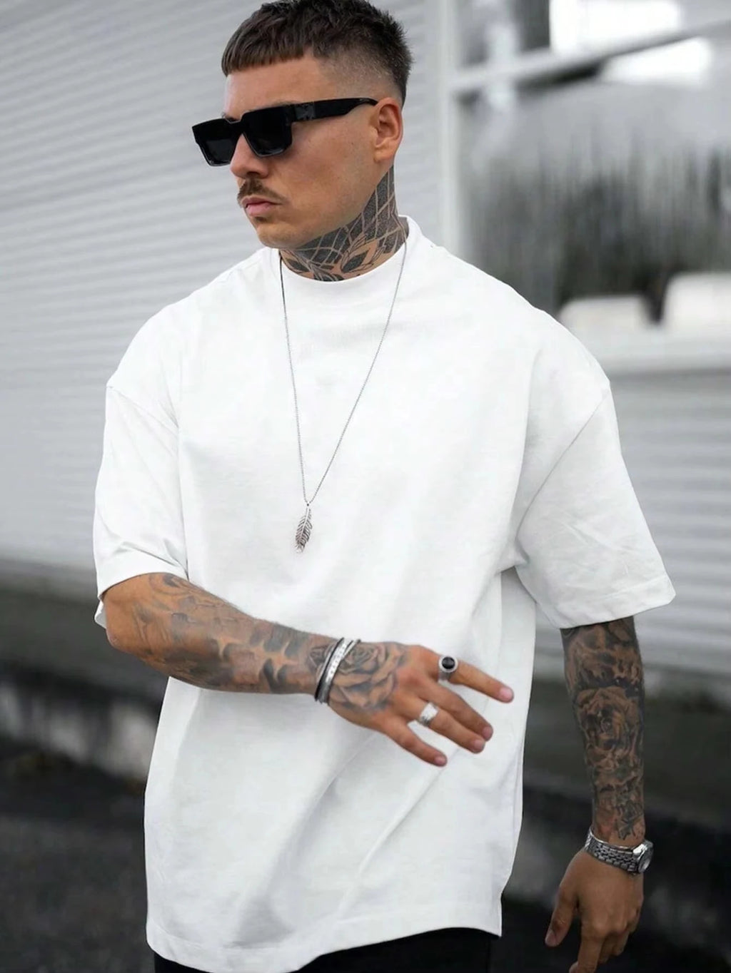 Men's Letter Print T-Shirt Heavyweight Cotton Oversized Tee Front & Back Graphic Design Premium Streetwear Casual Top for Summer