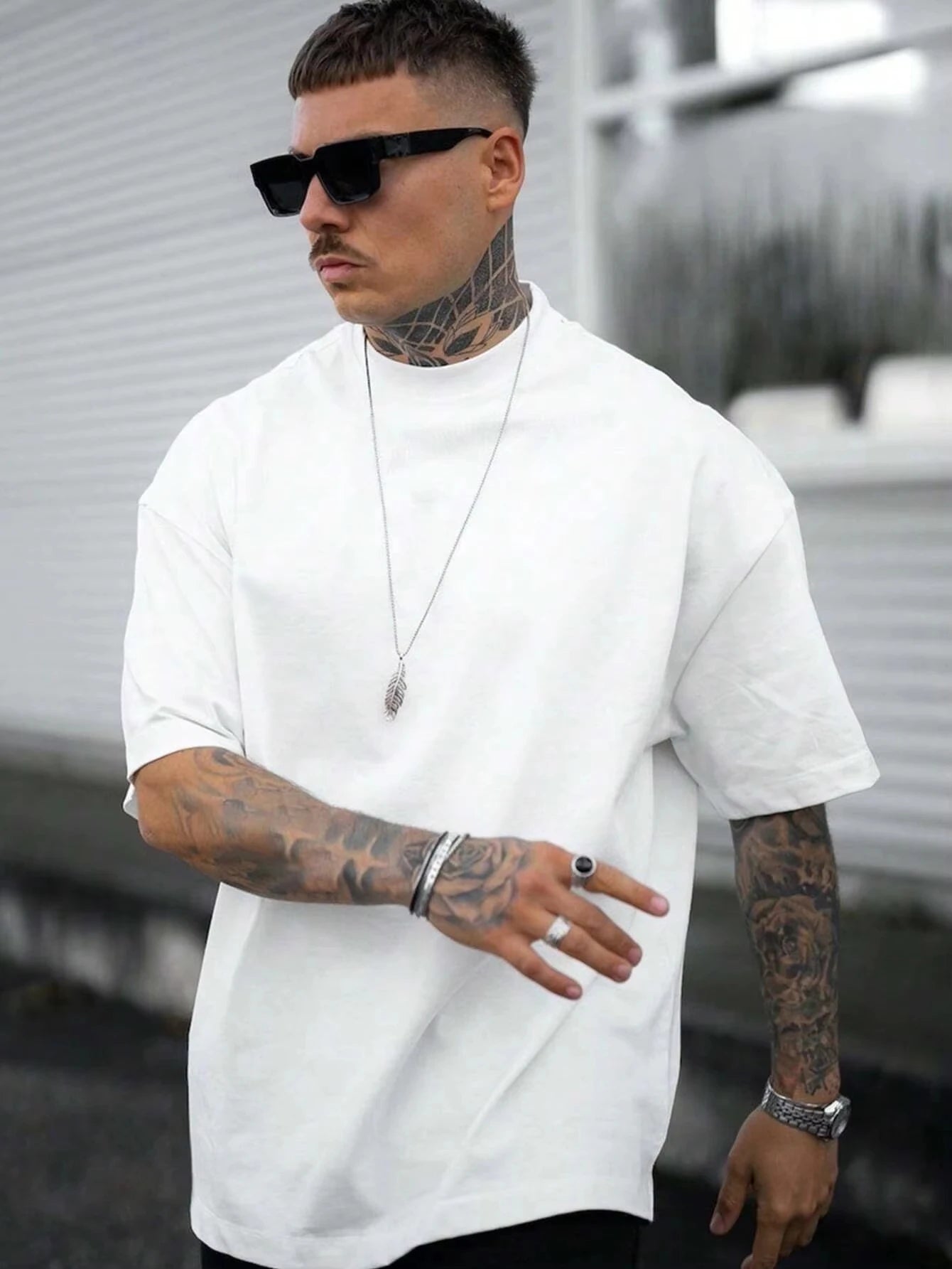 Men's Letter Print T-Shirt Heavyweight Cotton Oversized Tee Front & Back Graphic Design Premium Streetwear Casual Top for Summer