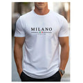 Men's Summer Simple and Fashionable Milan Letter Printed Loose and Comfortable Round Neck Short Sleeved T-shirt Top