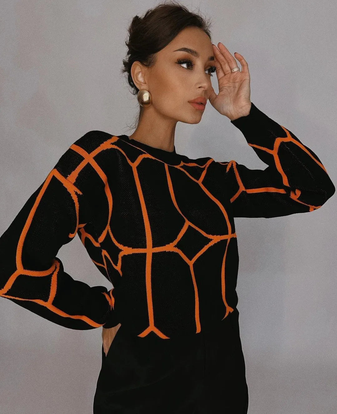 2026 NEW WOMEN FALL WINTER FASHION KNIT SWEATER, LINE PATTERN, CREW NECK, VERSATILE KNIT TOP