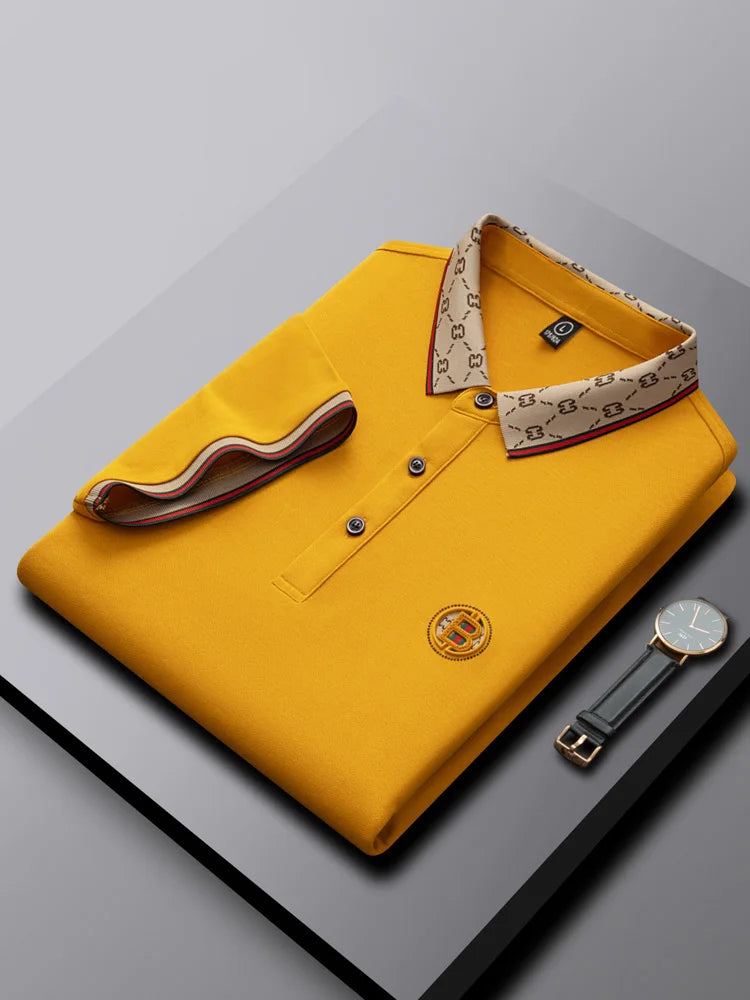 Fashionable Summer Mens Clothing Brand Exquisite Badge Letter Style Breathable Short Sleeve Comfortable Cotton Casual Polo Shirt
