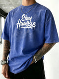 Stay Humble Art Letter Printed Men Washed T Shirts Summer Cotton T-Shirt Loose Crewneck Clothes Breathable Casual Streetwear
