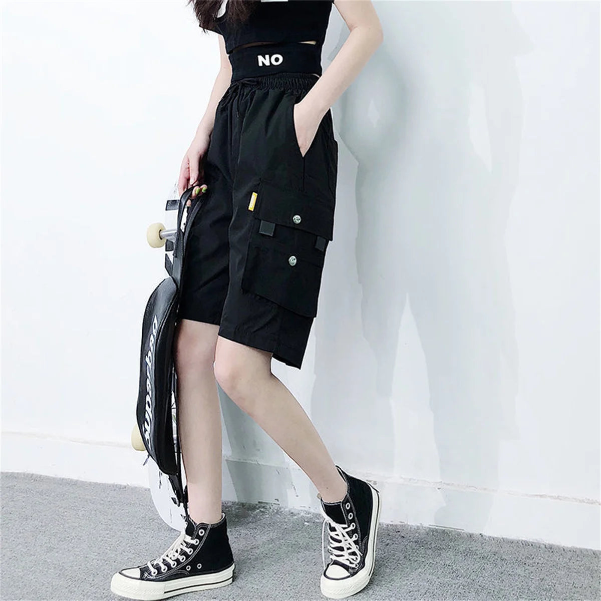 Gool Cargo Shorts for Women Harajuku High Waist Baggy Y2K Hip Hop Shorts Woman Streetwear Trendy Gym Big Pocket Bf Short Pants
