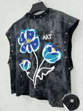 Unisex Vintage-Style Floral Vest with Faux Pearls – Casual Music Festival Tank Top