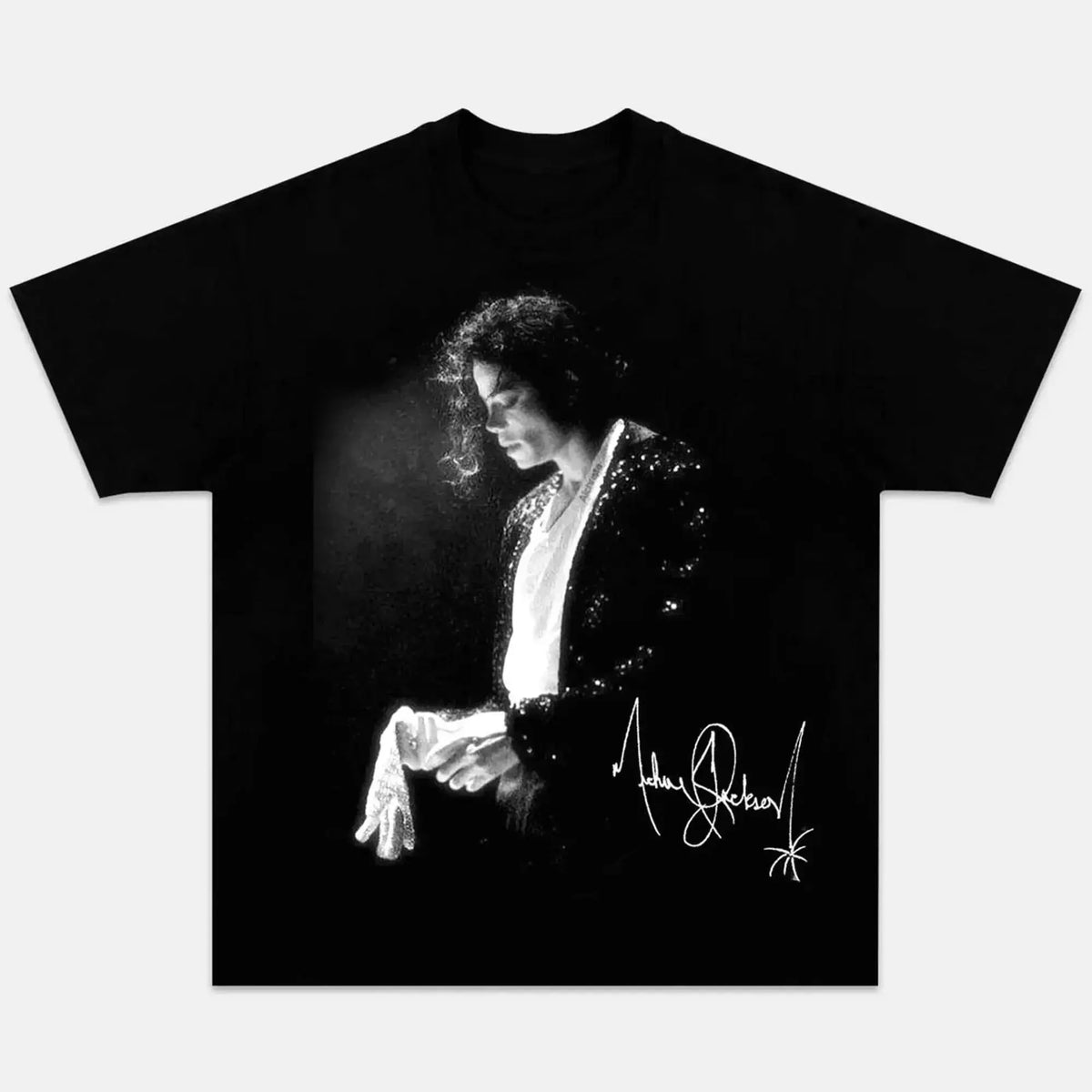 Portrait & Gold Signature Summer Rock Y2k Streetwear Michael Jackson T-Shirt Vintage Graphic Print Tee Casual Loose Top Unisex