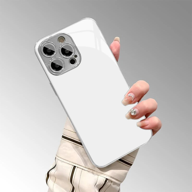 Silver Metallic Paint Electroplated Glass Phone Case for Iphone 17 17Air 16 15 14 13 12 11 Pro Pro Max Plus 17E 16E Hard Cover