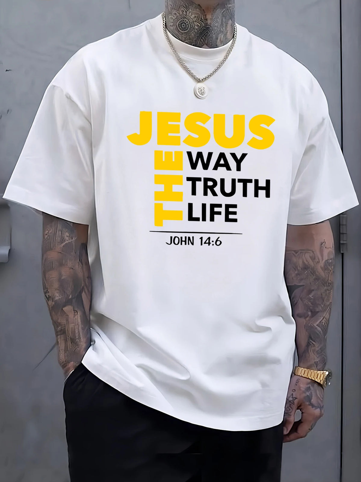 Jesus The Way Truth Life Prints T-Shirt Mens Cotton Hip Hop T Shirts All-Match Fashion Clothing Oversized Summer Sportswear