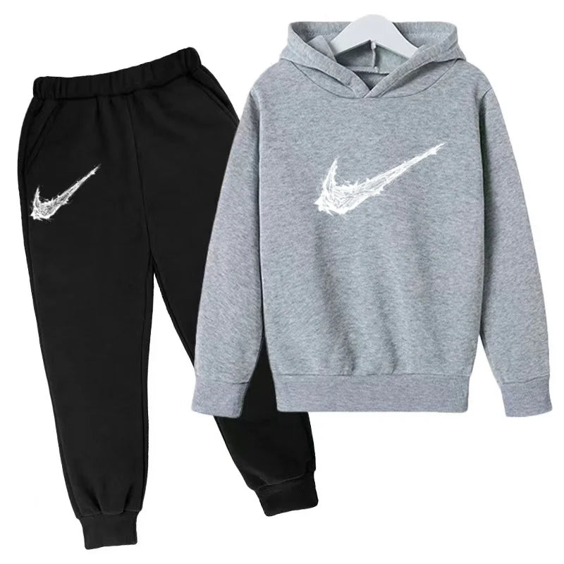 New Children's Sports Hooded Sweatshirt - Brand's Trendy Casual Hooded Top and Pants Set Suitable for Boys and Girls Aged 3 To13