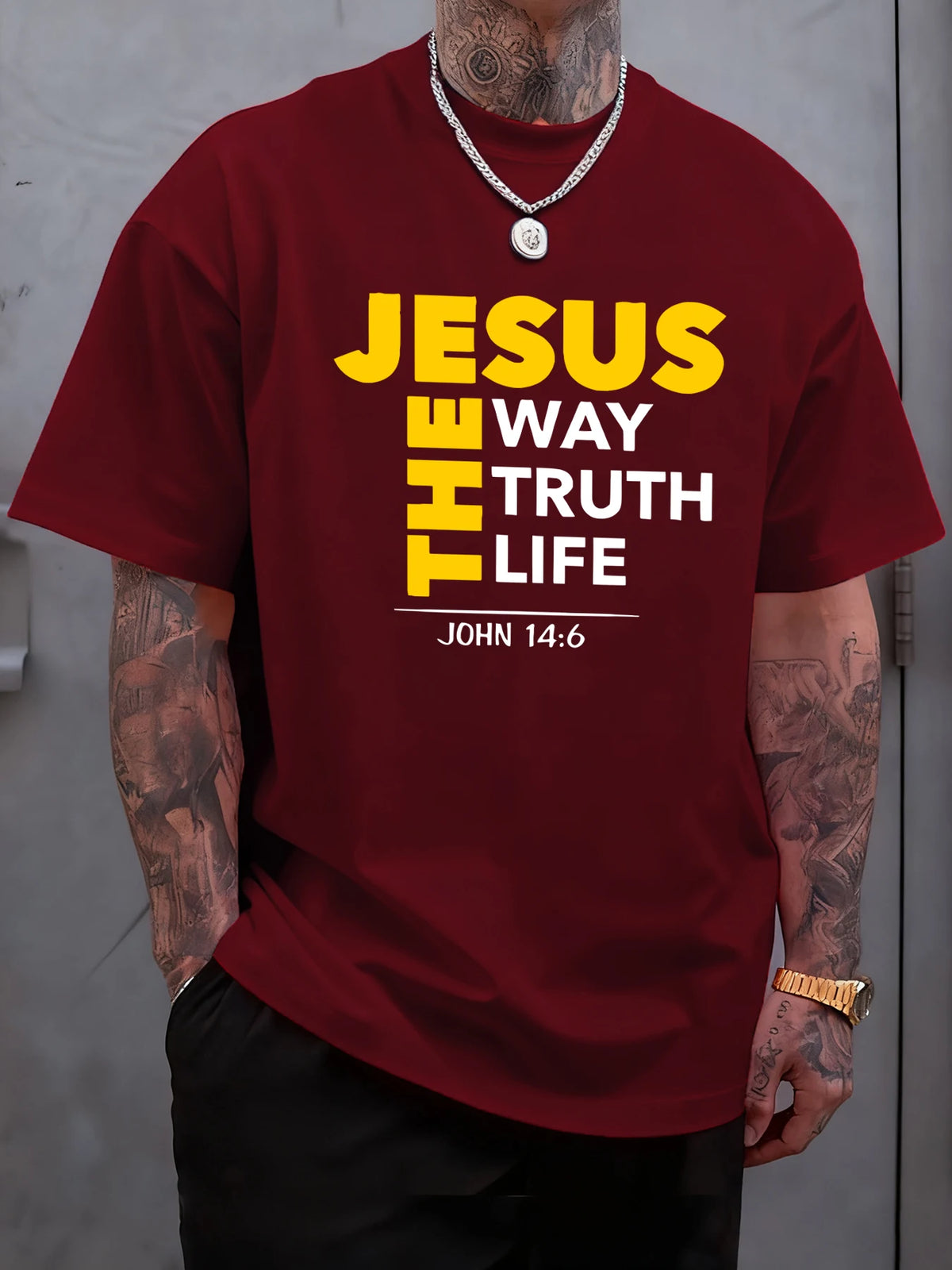 Jesus The Way Truth Life Prints T-Shirt Mens Cotton Hip Hop T Shirts All-Match Fashion Clothing Oversized Summer Sportswear