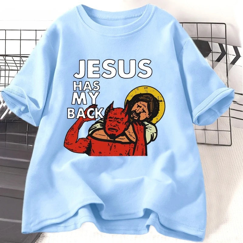 Jesus Has My Back Tshirt Funny Christian Jesus Brazilian Jiu-jitsu T-Shirt Religious Faith Tshirts Cotton Short Sleeve Clothes