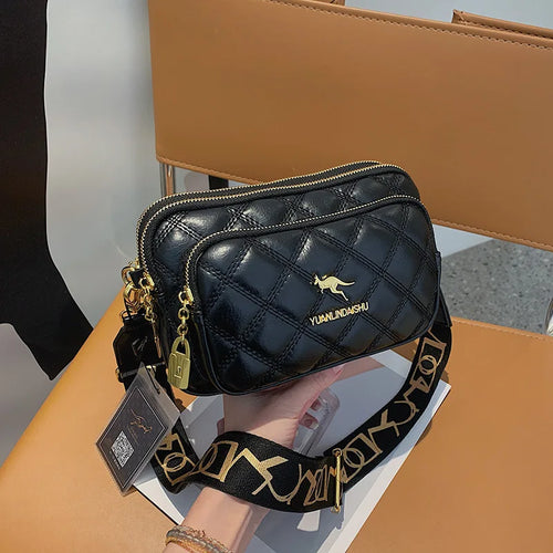 Argyle Pattern Simple Shoulder Bag, Multiple Pockets Crossbody Bags, Zipper Closure Women Leather Bag, Designer Bag, Purses