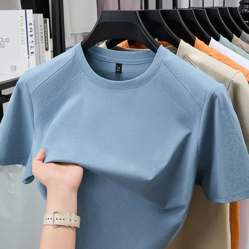 Urban Casual Mens Vent Shoulder Short Sleeve Tee Soft Breath Cloth Pub Visit Short Trip Weekend Gathering Apparel