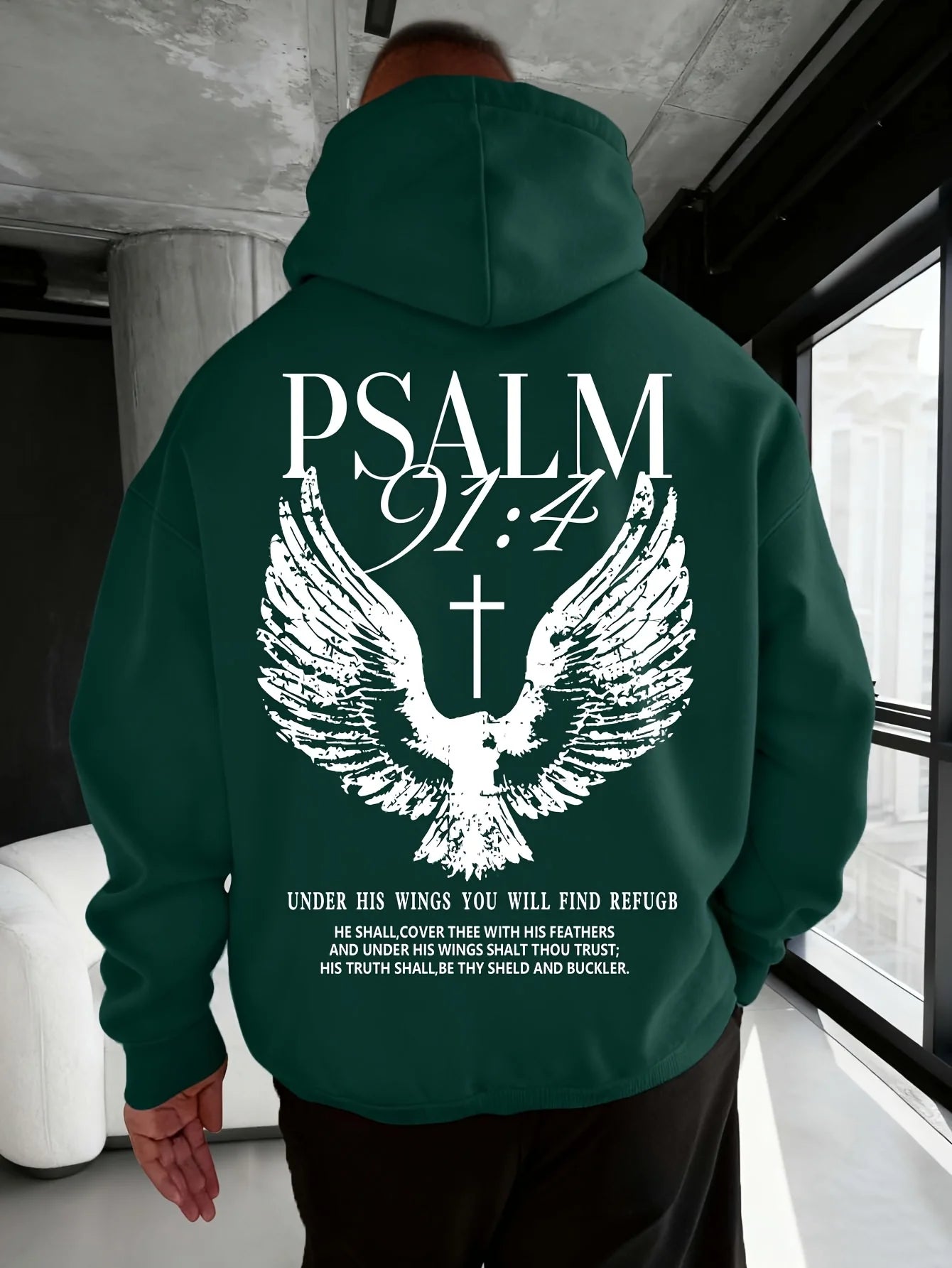 Christian Bible "Psalm" 91:4 Print Men Women Hoodie Street Casual Retro Harajuku Trend Fall Winter Pullover Sweatshirt Clothing