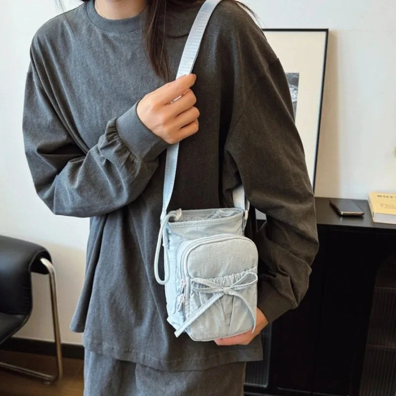 Fashion Soft Casual Crossbody Bag with Bow Decoration Adjustable Strap Multi-Compartment Versatile Shoulder Purse for Women