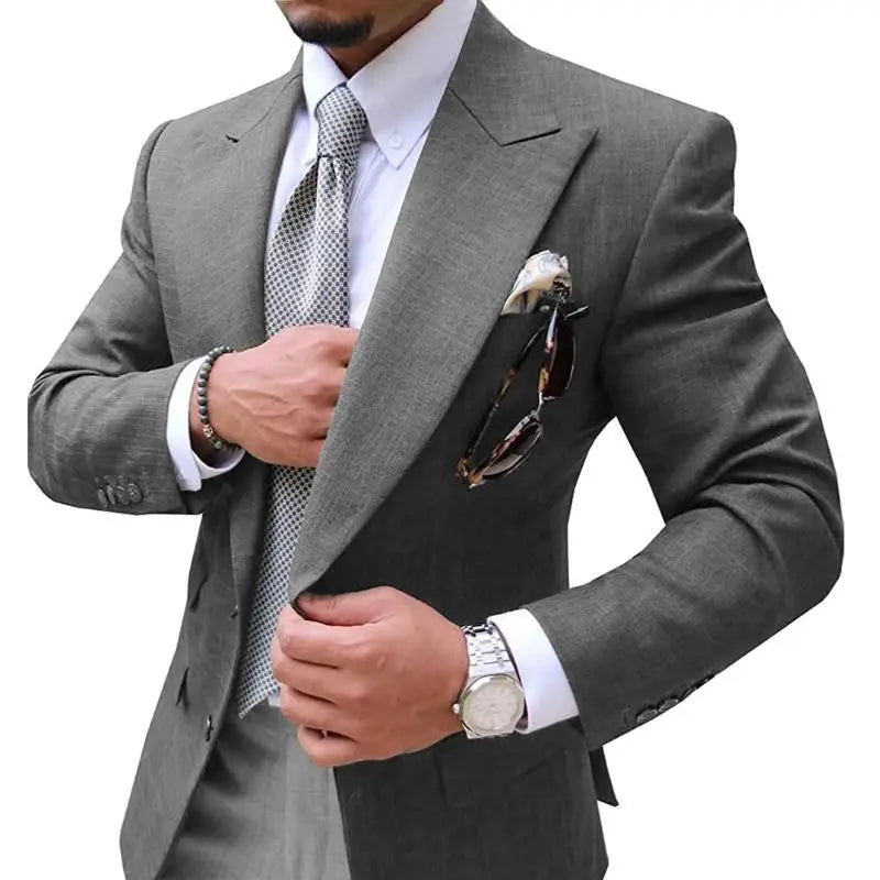 Men's Suits Mens Suit 2 Pieces Causal Slim Fit Prom Noble Champagne Grey Blazer Formal Business For Wedding Groom Tuxedos