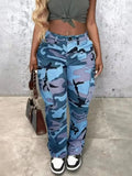 Women's Camo Print Cargo Pants with Flap Pockets, Casual Straight Leg Style, Ideal for Casual Outdoor Wear in Spring, Autumn and