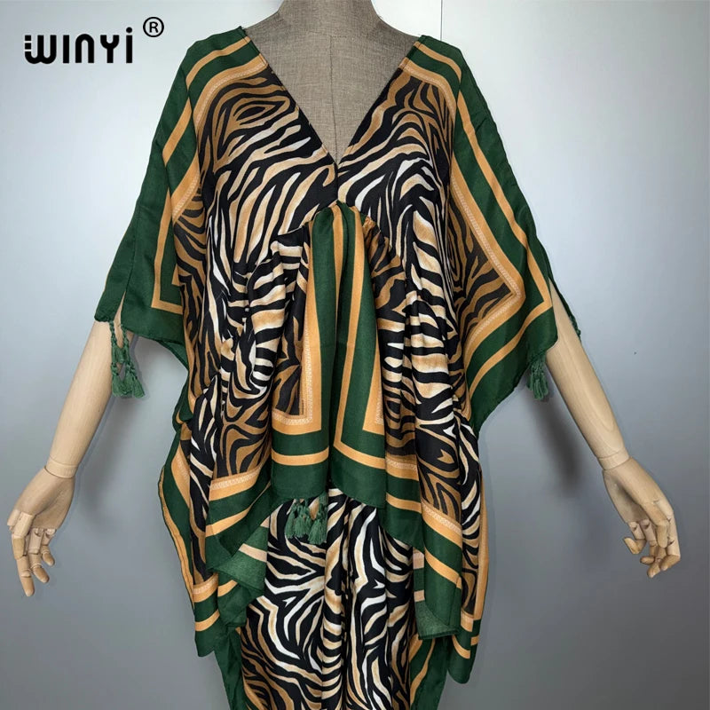 WINYI muslim woman dresses Elegant kaftan party Dress Middle East Female loose kaftan abaya dubai luxury Print Caftan beachwear