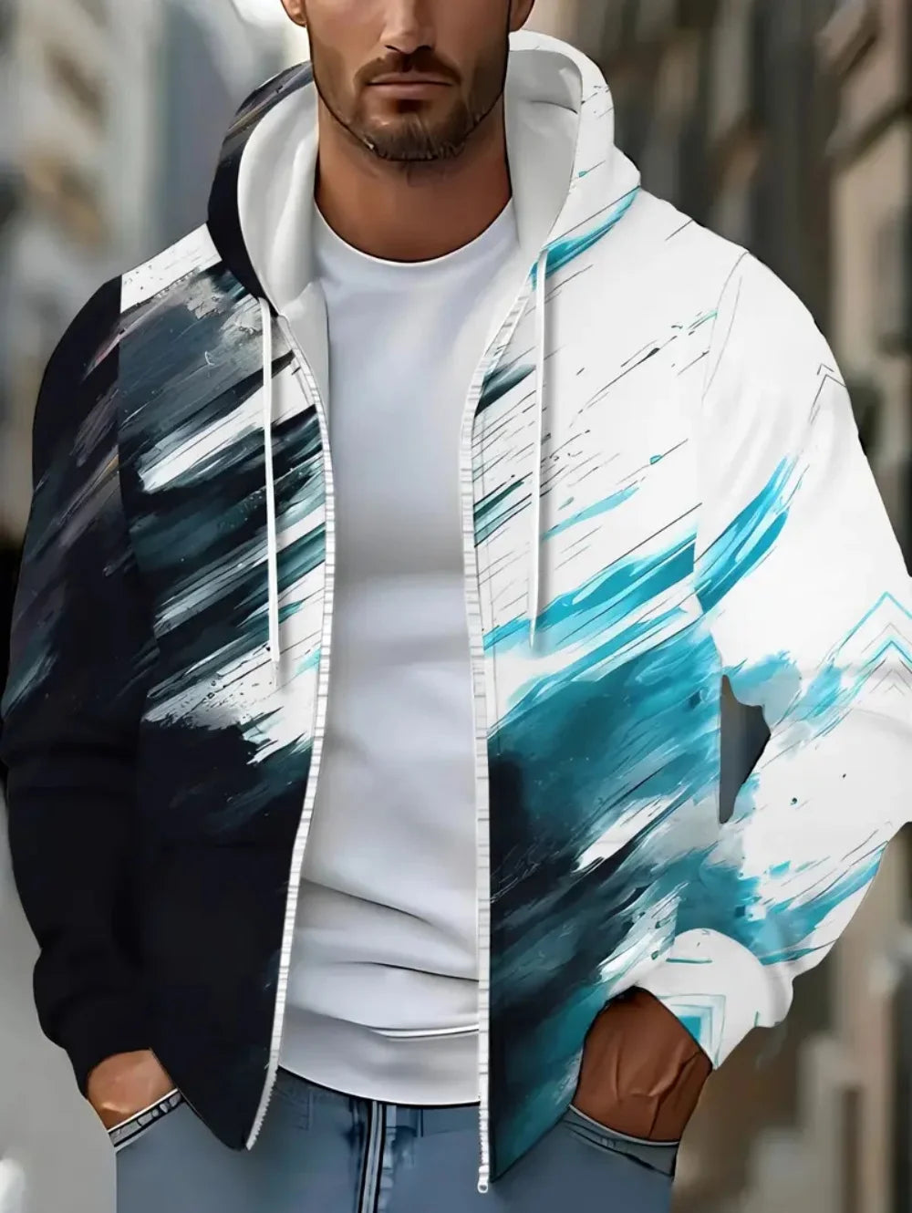 Fashion Gradient Graphic Hooded Zip-Up Casual Sports Pocket Design Long Sleeve Streetwear Outdoor Travel Street Oversized Hoodie