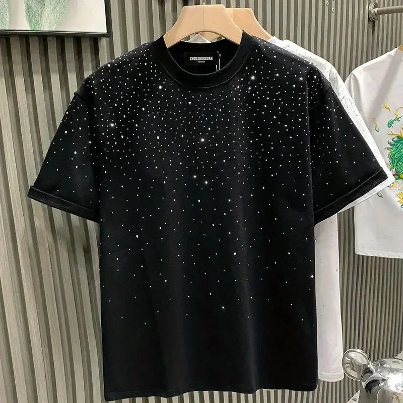 New Luxury Men's T-shirt Hot Diamond Printed Half Sleeve Fashion Round Neck Casual Summer High-end Men Tops T Shirts