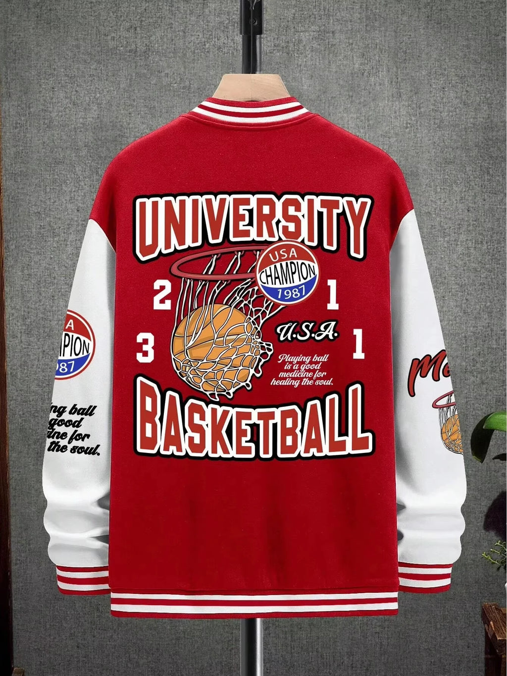 Summer Manfinity EMRG Oversized Men's Drop Shoulder Varsity Jacket with Letter Graphic Striped Trim and Colorblock Design