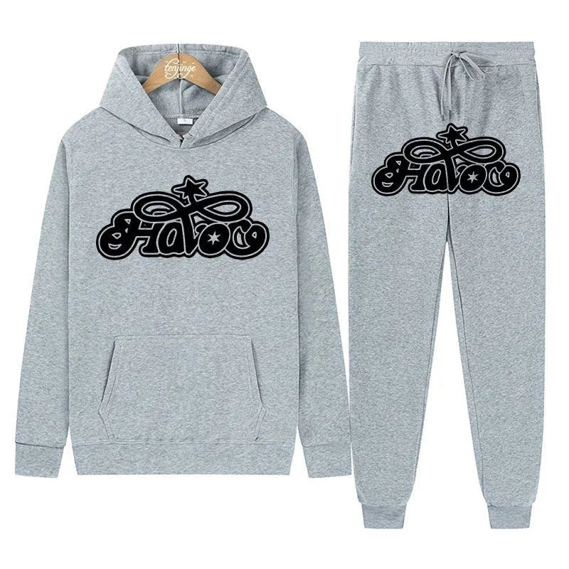 Y2K Harajuku Hip-hop 2 Piece Set Slim Hooded Tops Casual Sweat Pants Suit Men Women Fashion Letter Printed High Street Clothing