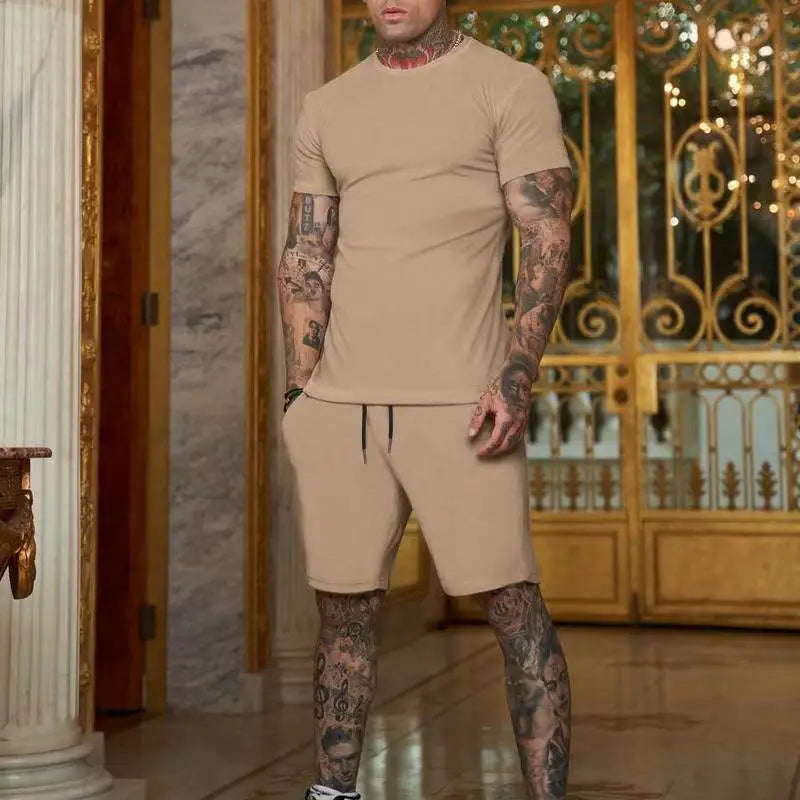 2026 Fashionable and casual summer outdoor sports suit men's breathable T-shirt shorts casual and fashionable two-piece set