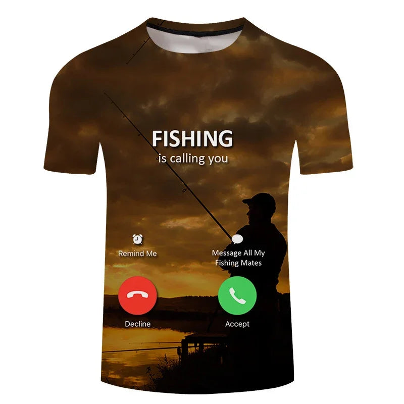 Fishing Is Calling You Crewneck Printed T Shirts Graphic Hipster Work Out Summer Streetwear Top Tee Men Women Clothing