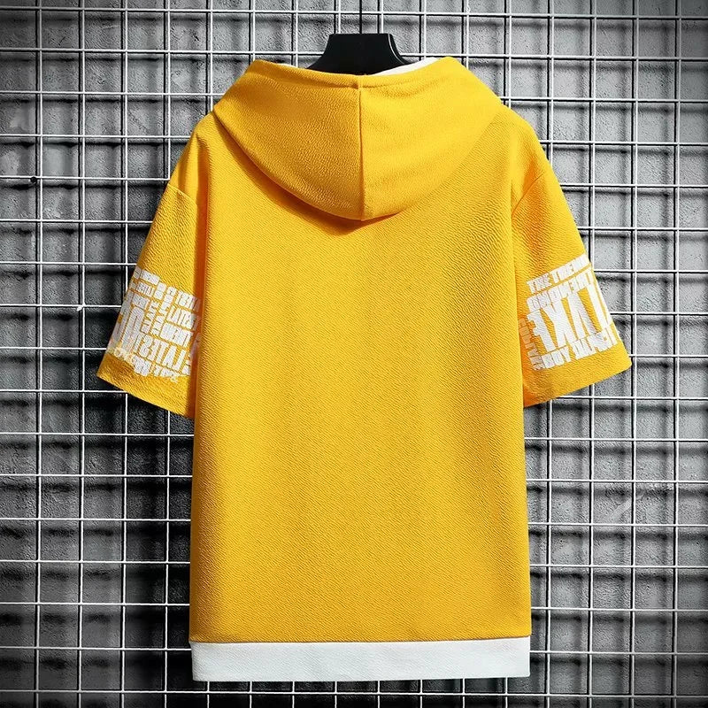 Fashion Men's Hoodies Summer Men Clothing T-shirt Zipper Hood Cartoon Casual T Shirt Print Hooded Top Short Sleeve Men