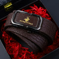 Men's Sleek Automatic Buckle Belt - Genuine FauxwithTextured Square Pattern, Black, Simple & Stylish DesignforCasual Attire