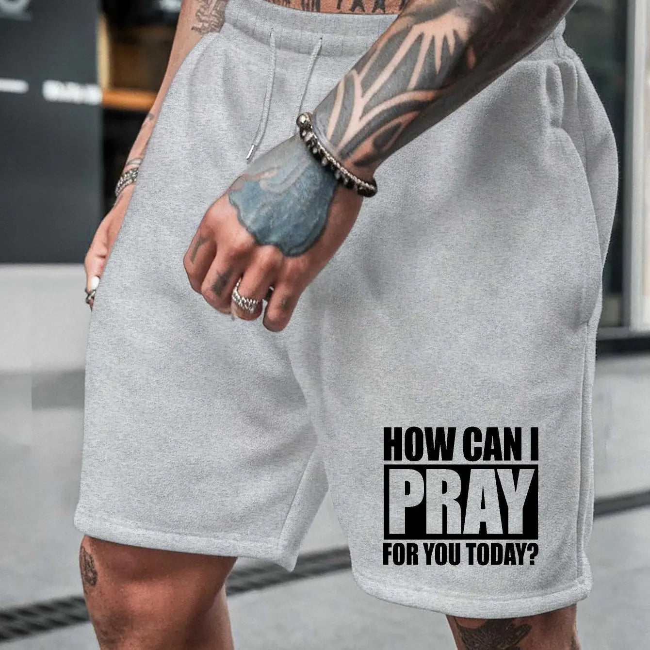 Men's Summer  Letter Print  Casual Shorts Loose Fit Elastic Waistband with Drawstring Suitable for Everyday Wear
