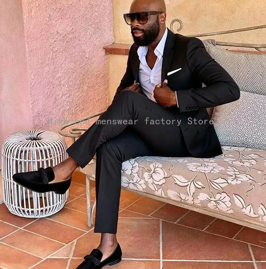 Casual Blue Business Notched Lapel Men Suits for Wedding Suits Man Tuxedos Slim Fit Terno Masculino 2 Pieces (Jacket+Pants)