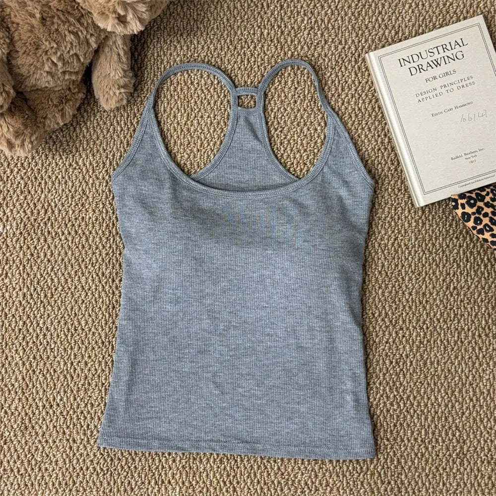 Casual U Neck Summer Tank Tops Sleeveless With Pad Fitted Tops Camisoles Slim Vest Corset for Women